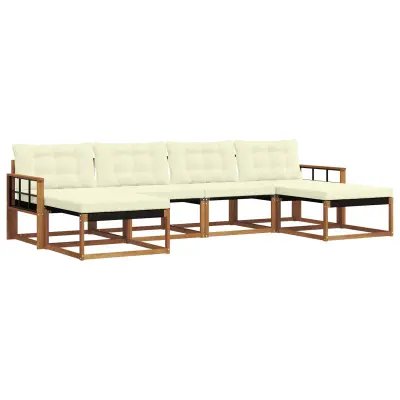 vidaXL Zunanja garnitura za sedenje z blazino 6 pcs Naravna in smetana