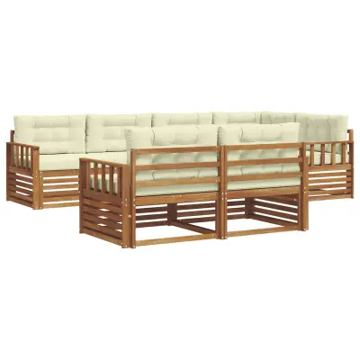 vidaXL Zunanja garnitura za sedenje z blazino 7 pcs Naravna in smetana