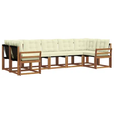 vidaXL Zunanja garnitura za sedenje z blazino 7 pcs Naravna in smetana