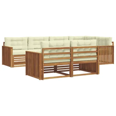 vidaXL Zunanja garnitura za sedenje z blazino 7 pcs Naravna in smetana