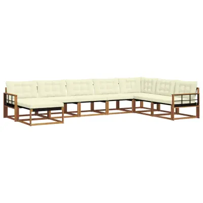 vidaXL Zunanja garnitura za sedenje z blazino 8 pcs Naravna in smetana