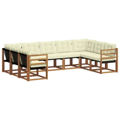 vidaXL Zunanja garnitura za sedenje z blazino 9 pcs Naravna in smetana