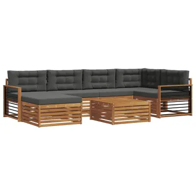 vidaXL Zunanja garnitura za sedenje 7 pcs Naravna in antracitna