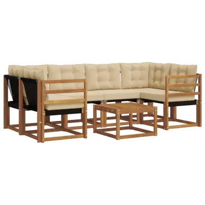 vidaXL Zunanja garnitura za sedenje z blazino 7 pcs Naravna in bež