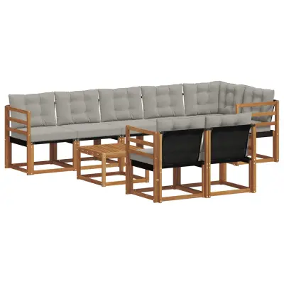 vidaXL Zunanja garnitura za sedenje 9 pcs Naravna in svetlo siva