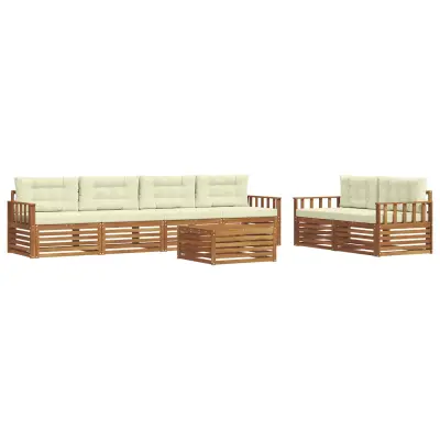 vidaXL Zunanja garnitura za sedenje z blazino 7 pcs Naravna in smetana