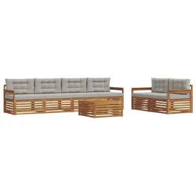 vidaXL Zunanja garnitura za sedenje 7 pcs Naravna in svetlo siva