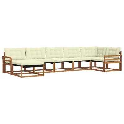 vidaXL Zunanja garnitura za sedenje z blazino 7 pcs Naravna in smetana