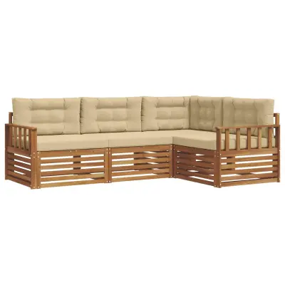 vidaXL Zunanja garnitura za sedenje z blazino 4 pcs Naravna in bež