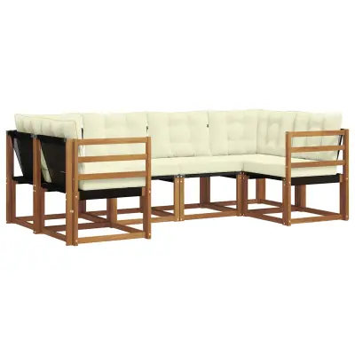 vidaXL Zunanja garnitura za sedenje z blazino 6 pcs Naravna in smetana