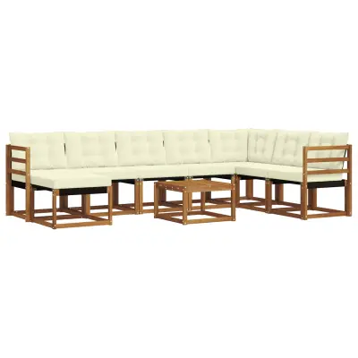 vidaXL Zunanja garnitura za sedenje z blazino 9 pcs Naravna in smetana