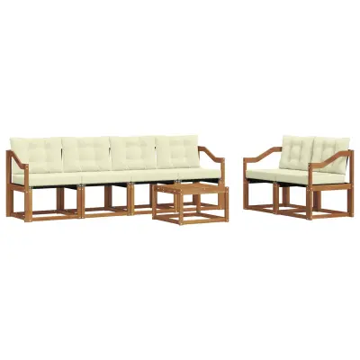 vidaXL Zunanja garnitura za sedenje z blazino 7 pcs Naravna in smetana