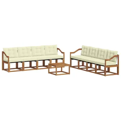 vidaXL Zunanja garnitura za sedenje z blazino 9 pcs Naravna in smetana