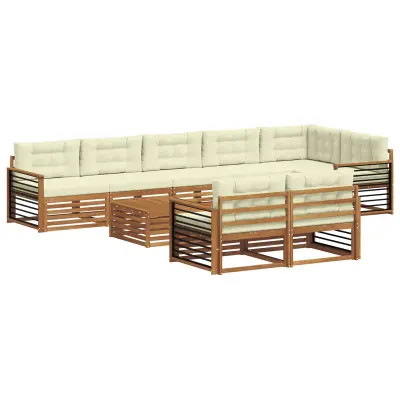 vidaXL Zunanja garnitura za sedenje z blazino 9 pcs Naravna in smetana