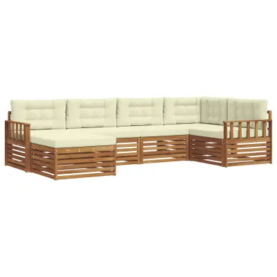 vidaXL Zunanja garnitura za sedenje z blazino 6 pcs Naravna in smetana