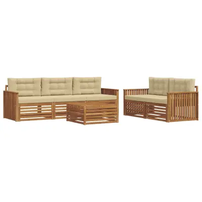 vidaXL Zunanja garnitura za sedenje z blazino 6 pcs Naravna in bež