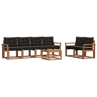 vidaXL Zunanja garnitura za sedenje z blazino 7 pcs Naravna in črna