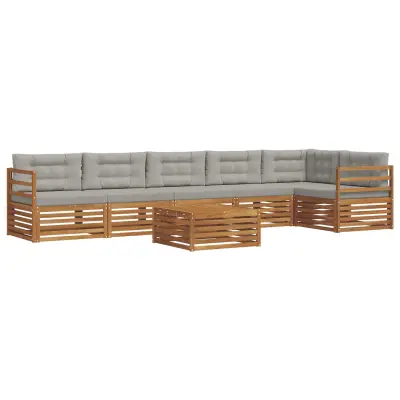 vidaXL Zunanja garnitura za sedenje 7 pcs Naravna in svetlo siva
