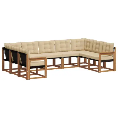 vidaXL Zunanja garnitura za sedenje z blazino 9 pcs Naravna in bež