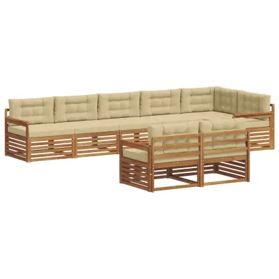 vidaXL Zunanja garnitura za sedenje z blazino 8 pcs Naravna in bež