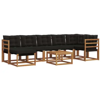 vidaXL Zunanja garnitura za sedenje z blazino 8 pcs Naravna in črna