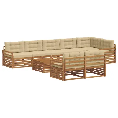 vidaXL Zunanja garnitura za sedenje z blazino 9 pcs Naravna in bež
