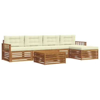 vidaXL Zunanja garnitura za sedenje z blazino 6 pcs Naravna in smetana
