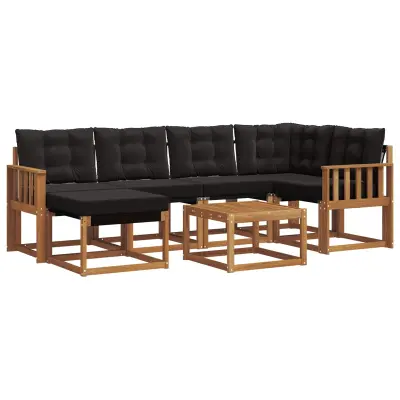 vidaXL Zunanja garnitura za sedenje z blazino 7 pcs Naravna in črna