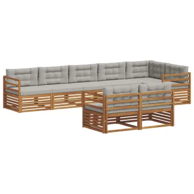 vidaXL Zunanja garnitura za sedenje 8 pcs Naravna in svetlo siva