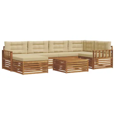 vidaXL Zunanja garnitura za sedenje z blazino 7 pcs Naravna in bež