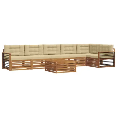 vidaXL Zunanja garnitura za sedenje z blazino 7 pcs Naravna in bež