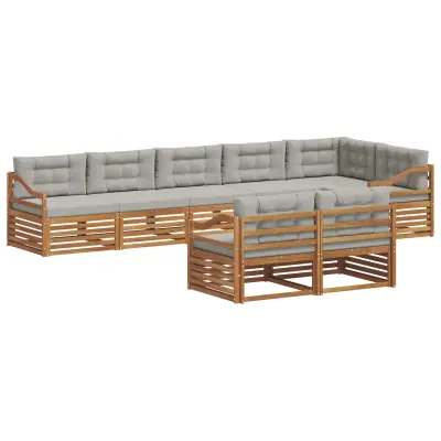 vidaXL Zunanja garnitura za sedenje 8 pcs Naravna in svetlo siva