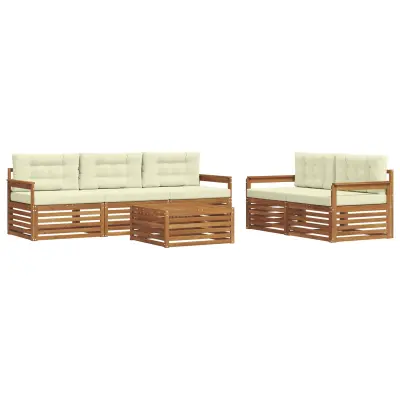 vidaXL Zunanja garnitura za sedenje z blazino 6 pcs Naravna in smetana
