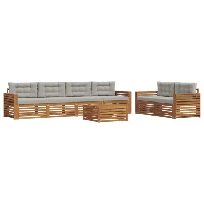 vidaXL Zunanja garnitura za sedenje 7 pcs Naravna in svetlo siva