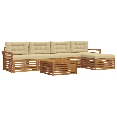 vidaXL Zunanja garnitura za sedenje z blazino 6 pcs Naravna in bež