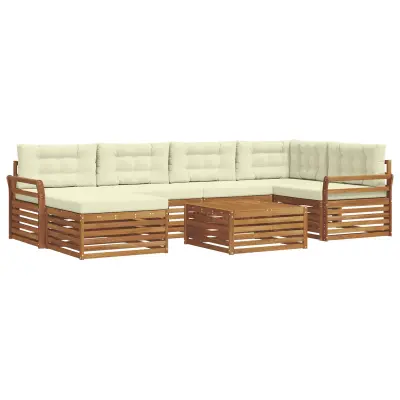vidaXL Zunanja garnitura za sedenje z blazino 7 pcs Naravna in smetana