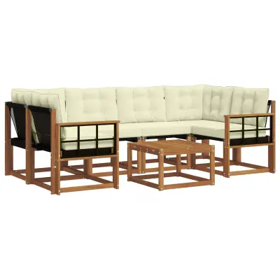 vidaXL Zunanja garnitura za sedenje z blazino 7 pcs Naravna in smetana