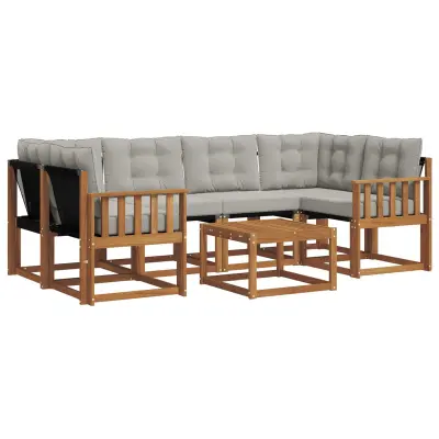 vidaXL Zunanja garnitura za sedenje 7 pcs Naravna in svetlo siva