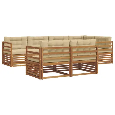 vidaXL Zunanja garnitura za sedenje z blazino 7 pcs Naravna in bež