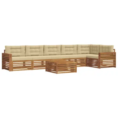 vidaXL Zunanja garnitura za sedenje z blazino 7 pcs Naravna in bež