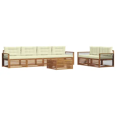vidaXL Zunanja garnitura za sedenje z blazino 7 pcs Naravna in smetana