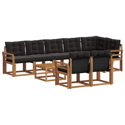 vidaXL Zunanja garnitura za sedenje z blazino 9 pcs Naravna in črna