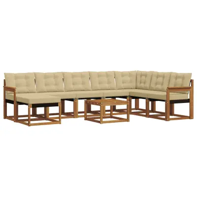 vidaXL Zunanja garnitura za sedenje z blazino 9 pcs Naravna in bež