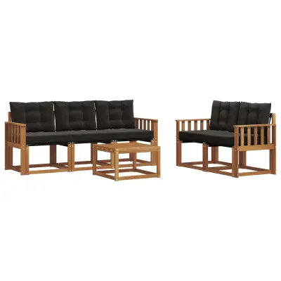 vidaXL Zunanja garnitura za sedenje z blazino 6 pcs Naravna in črna