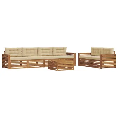 vidaXL Zunanja garnitura za sedenje z blazino 7 pcs Naravna in bež