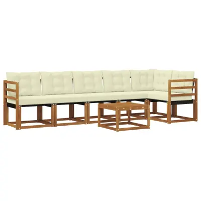 vidaXL Zunanja garnitura za sedenje z blazino 7 pcs Naravna in smetana