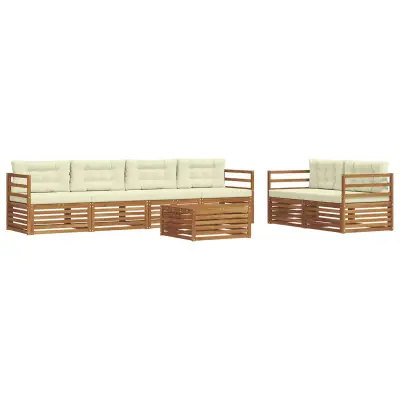 vidaXL Zunanja garnitura za sedenje z blazino 7 pcs Naravna in smetana