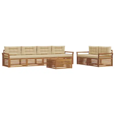 vidaXL Zunanja garnitura za sedenje z blazino 7 pcs Naravna in bež