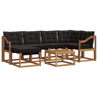 vidaXL Zunanja garnitura za sedenje z blazino 7 pcs Naravna in črna