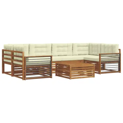 vidaXL Zunanja garnitura za sedenje z blazino 7 pcs Naravna in smetana